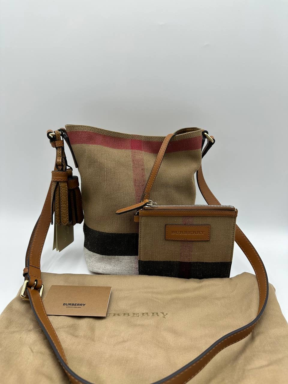 BURBERRY Canvas Mega Check Mini Ashby Hobo Saddle Bag Brown/Beige