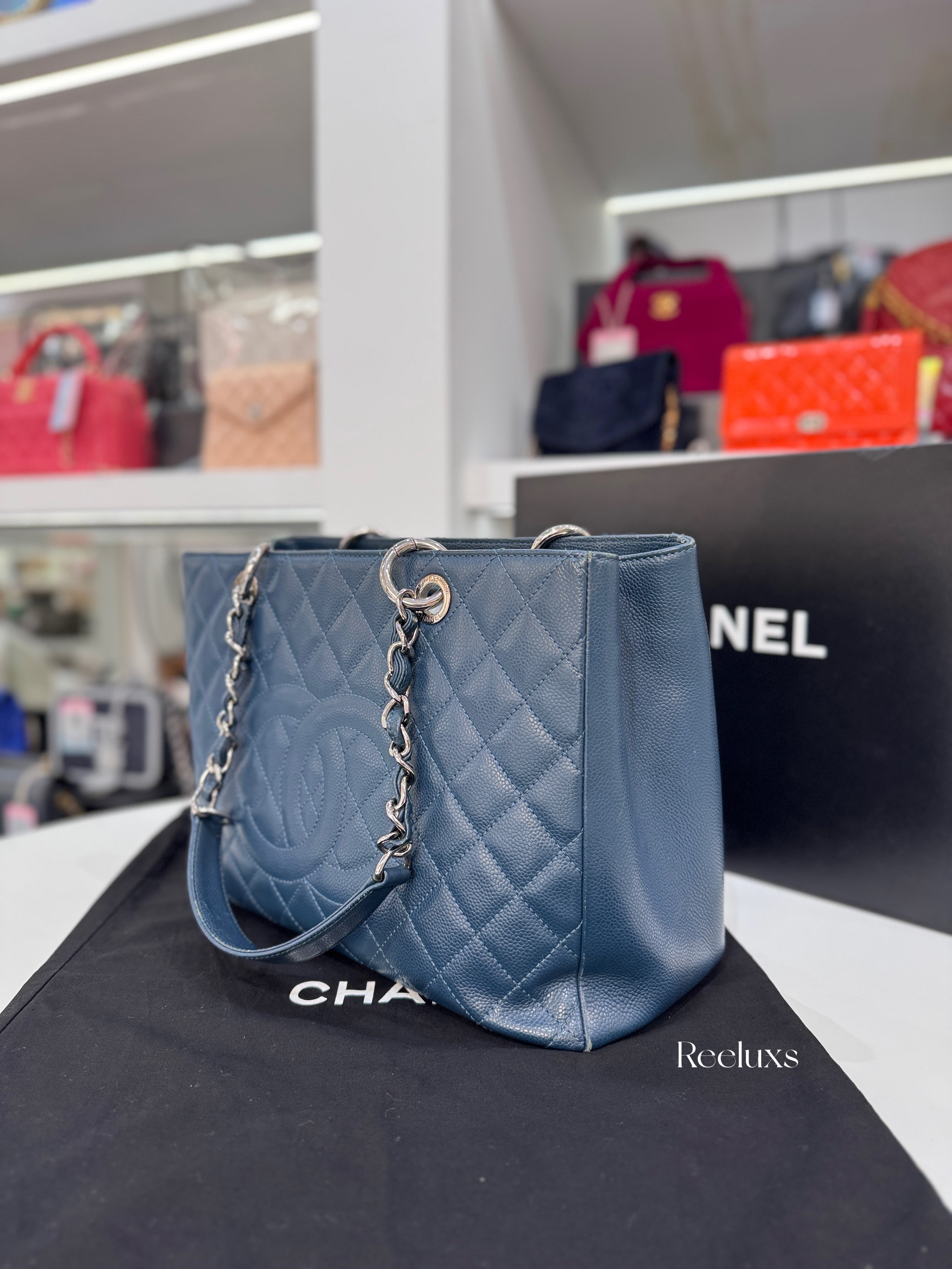 CHANEL Grand Shopping Tote Caviar Leather with Silver-Tone Hardware