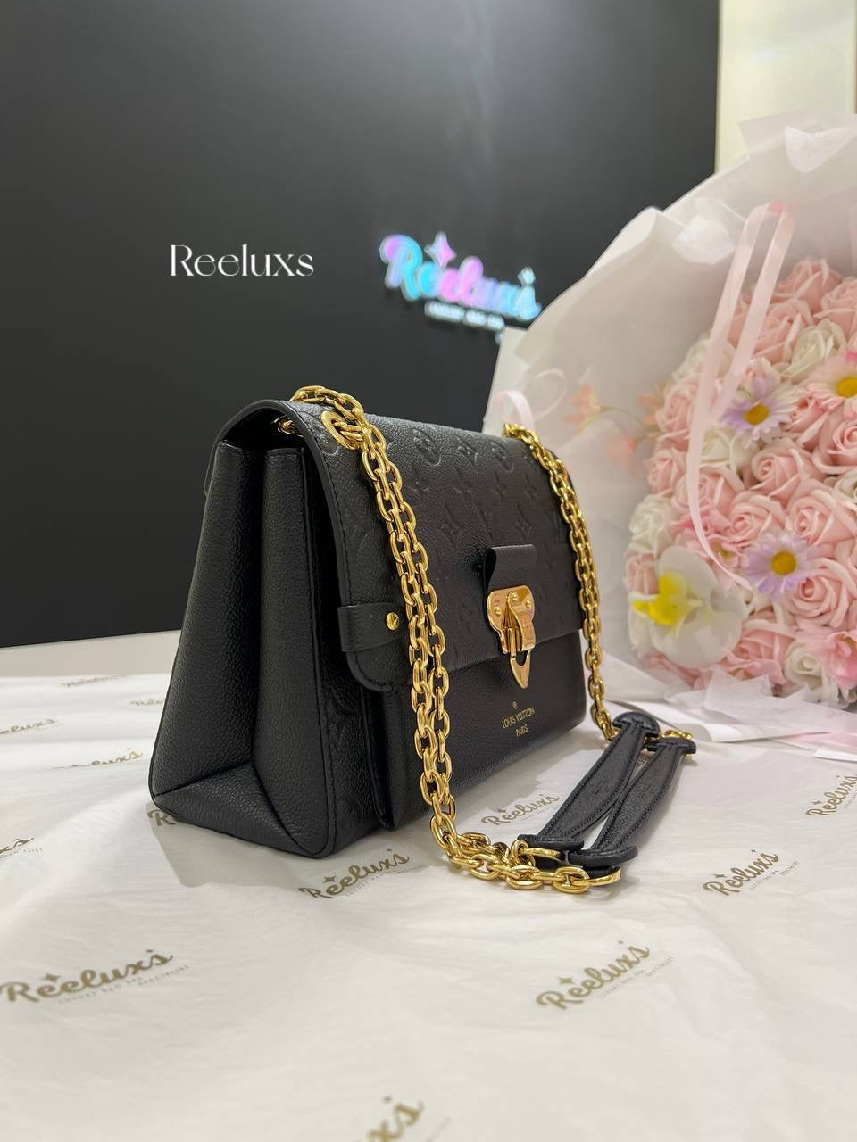 LOUIS VUITTON LV Black Monogram Empreinte Vavin MM Bag