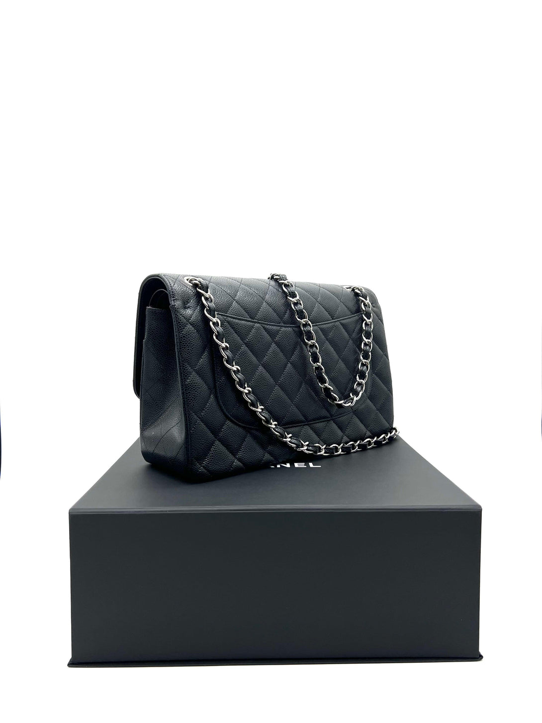 CHANEL Black Quilted Caviar Leather Jumbo Classic Double Flap For Women Shoulder Bag - Reeluxs 