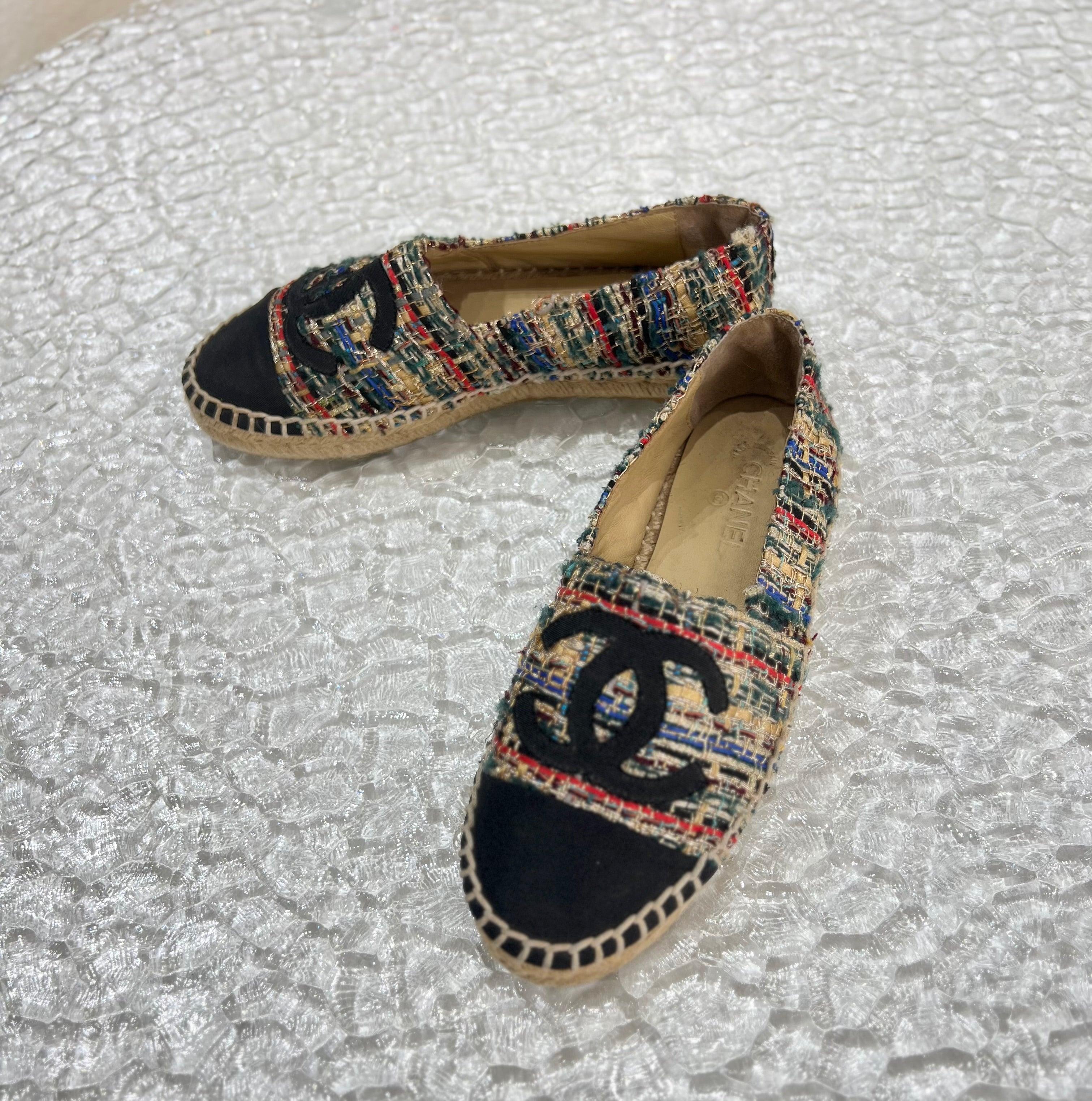 CHANEL Tweed Flats Grosgrain CC Espadrilles Multicolour for Women Shose Size 36 - Reeluxs 