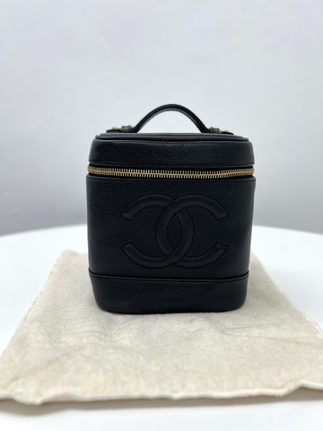 CHANEL Top Handle Vanity Case Black Caviar Leather For Lady - Reeluxs 