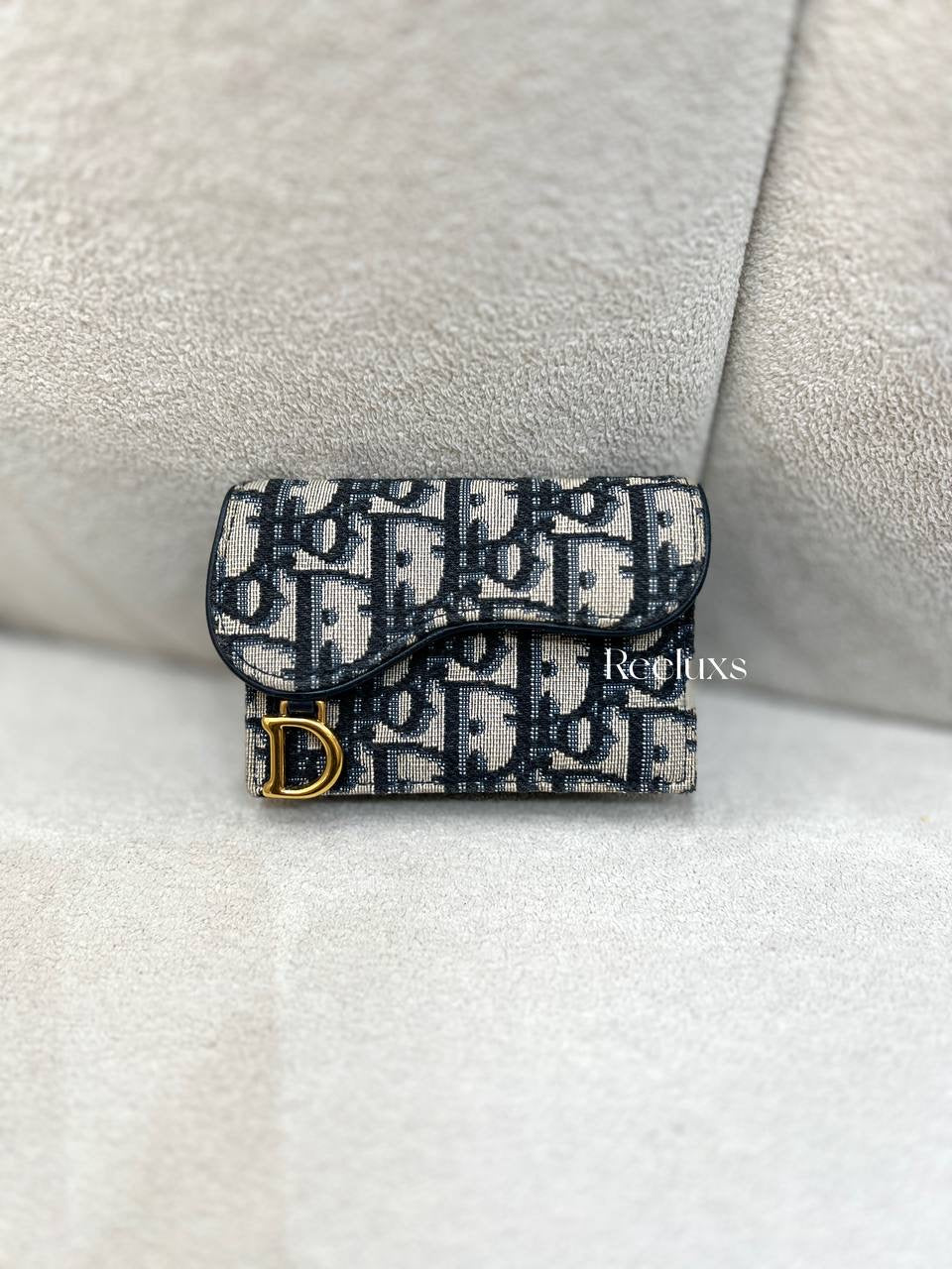 CHRISTIAN DIOR Saddle Bloom Card Holder Blue Dior Oblique Jacquard
