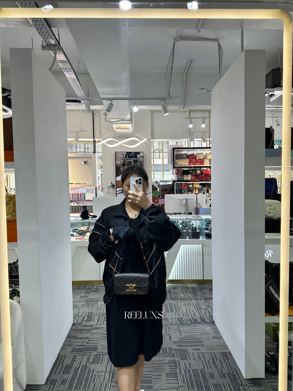 CELINE Claude Shoulder Bag in Triomphe Canvas and Calfskin