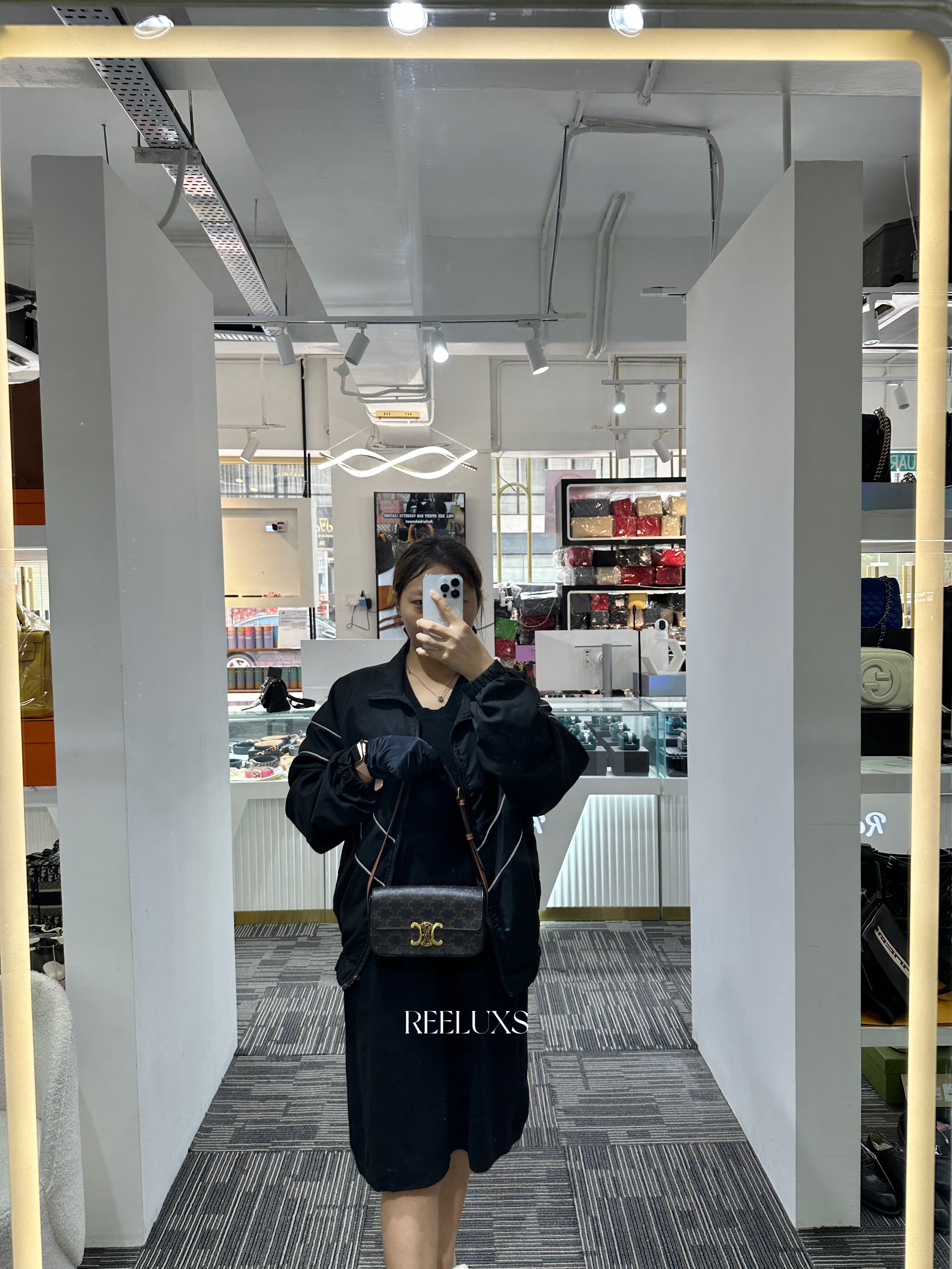 CELINE Claude Shoulder Bag in Triomphe Canvas and Calfskin