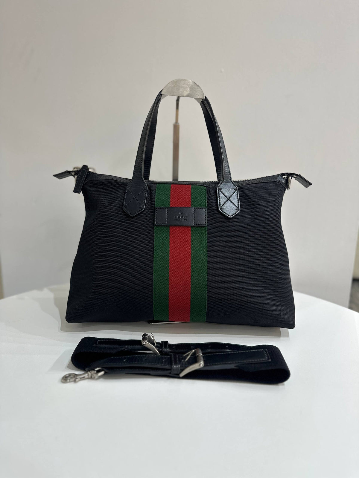 GUCCI Techno Canvas Web Top Handle Shoulder Bag in Black
