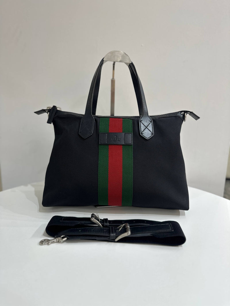 GUCCI Techno Canvas Web Top Handle Shoulder Bag in Black
