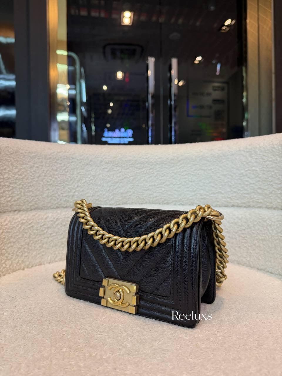 Chanel Small Boy Caviar Chevron Black