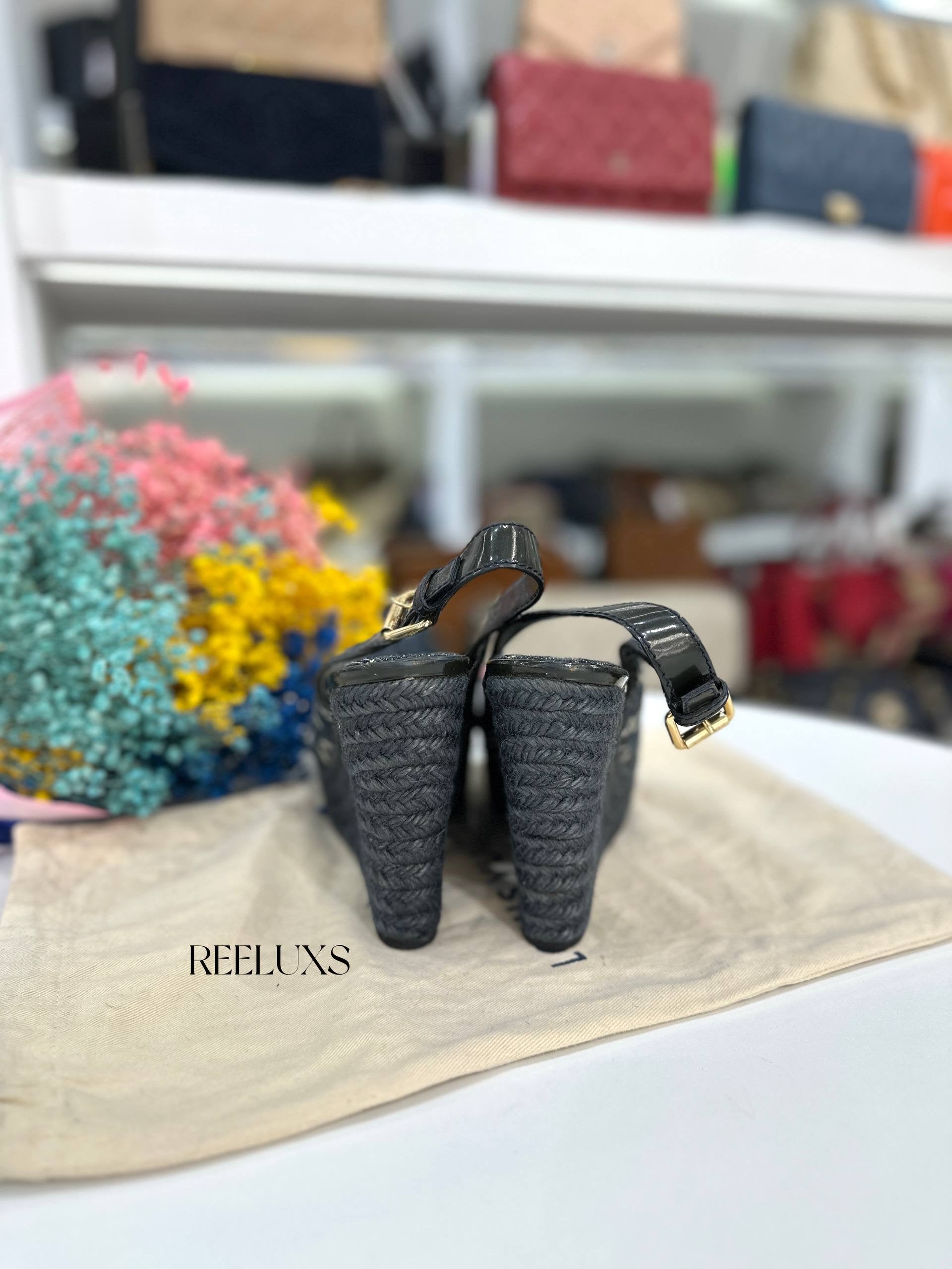 Louis Vuitton Monogram Denim Wedge Slingback Sandal