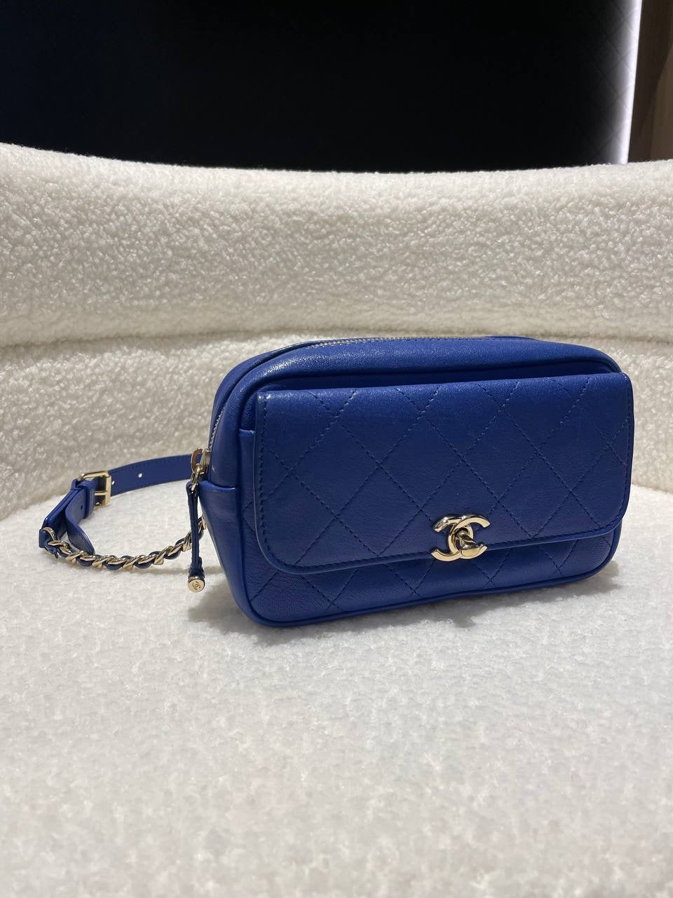 CHANEL Calfskin Casual Trip Waist Bag Blue