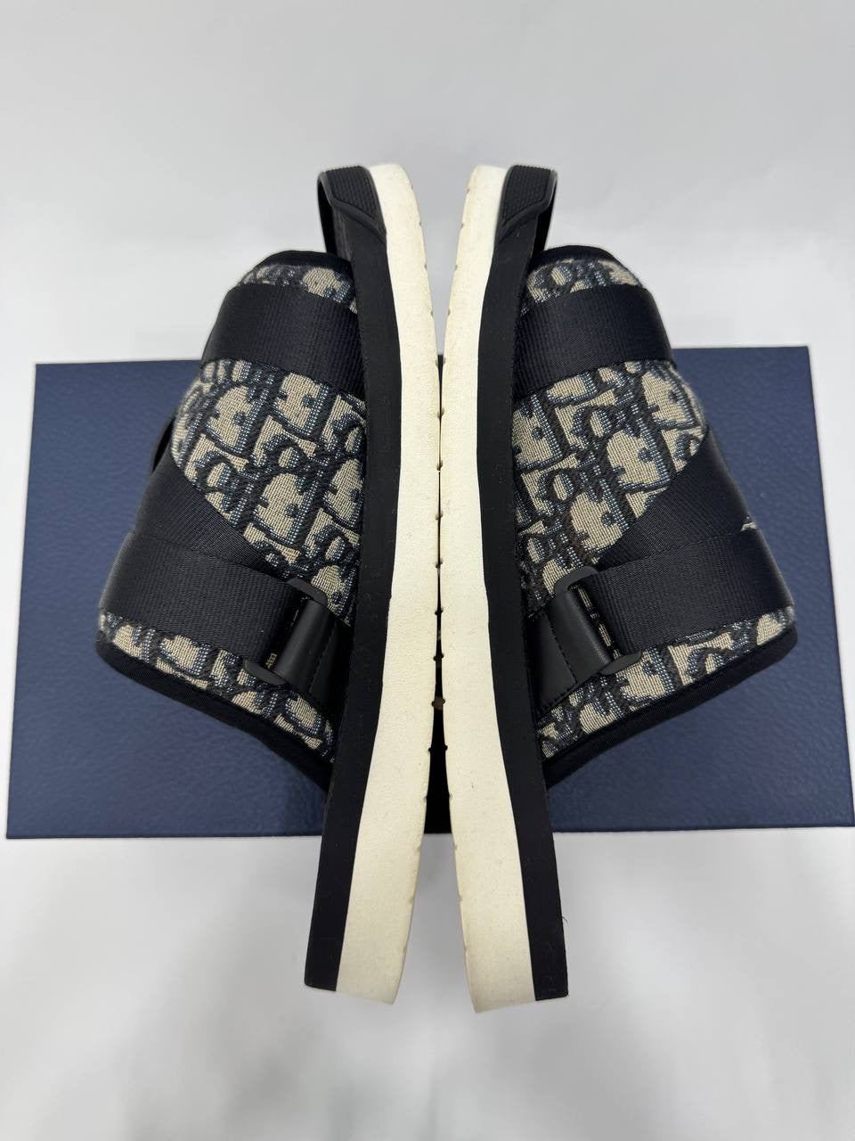 DIOR Men Alpha Sandal Beige and Black Oblique Jacquard Slip Ons