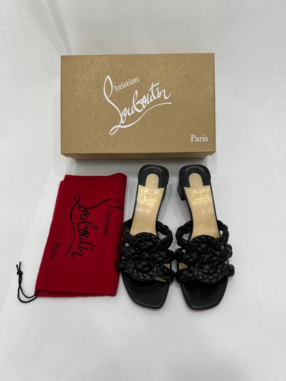 CHRISTIAN LOUBOUTIN Marmela Woven Red Sole Slide Sandals In Black