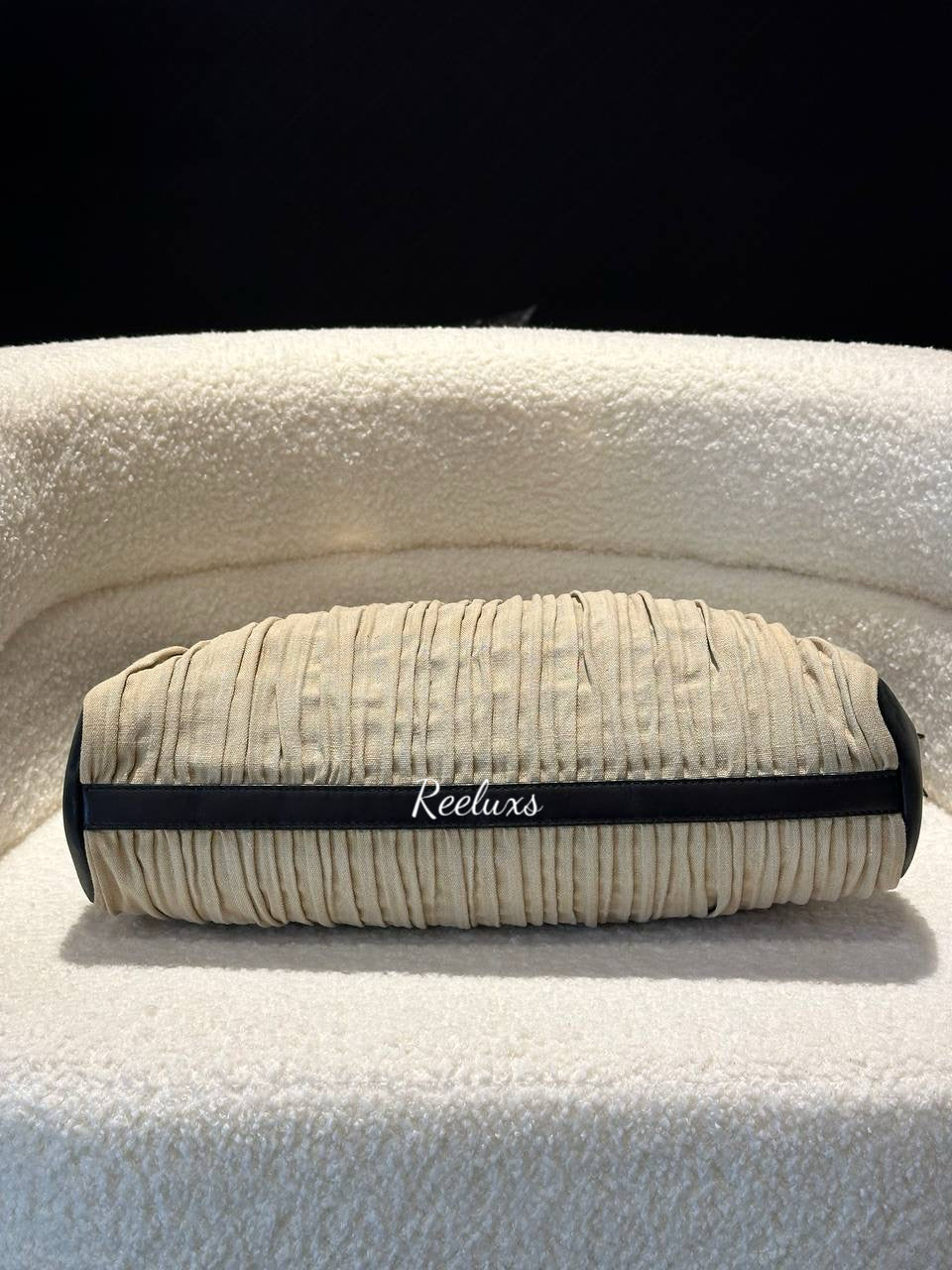 BVLGARI Black/ Beige Canvas And Leather Plisse Twist Shoulder Bag