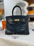 FULL SET HERMES Birkin 30 Vert Rousseau Shinny Niloticus Crocodile Gold Hardware Handbag GHW