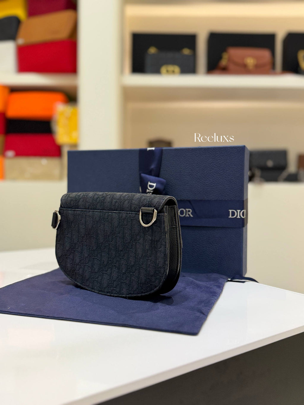 CHRISTIAN DIOR Saddle Messenger Bag Black Oblique Jacquard Canvas and Tonal Grained Calfskin Flap