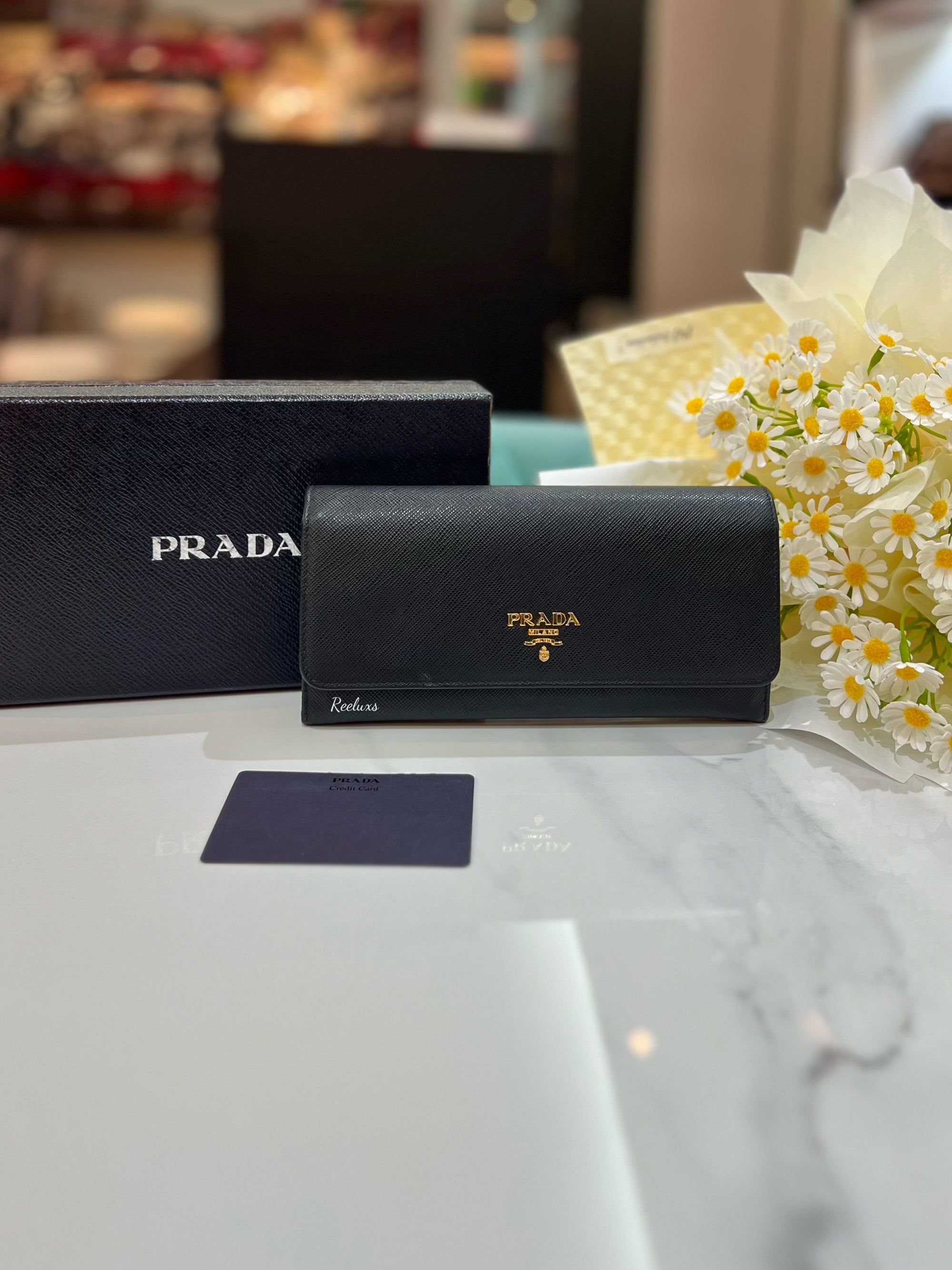 PRADA Saffiano Metal Nero Long Wallet