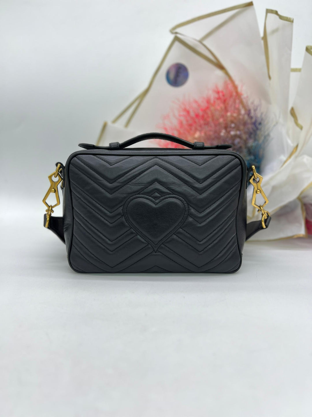 GUCCI GG Marmont ZIP Around Top Handle Camera Bag -Black