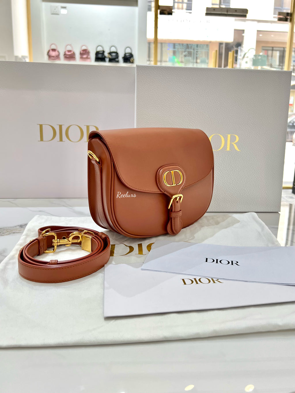 2023 FULL SET DIOR Women Medium Dior Bobby Bag Dark Tan Box Calfskin