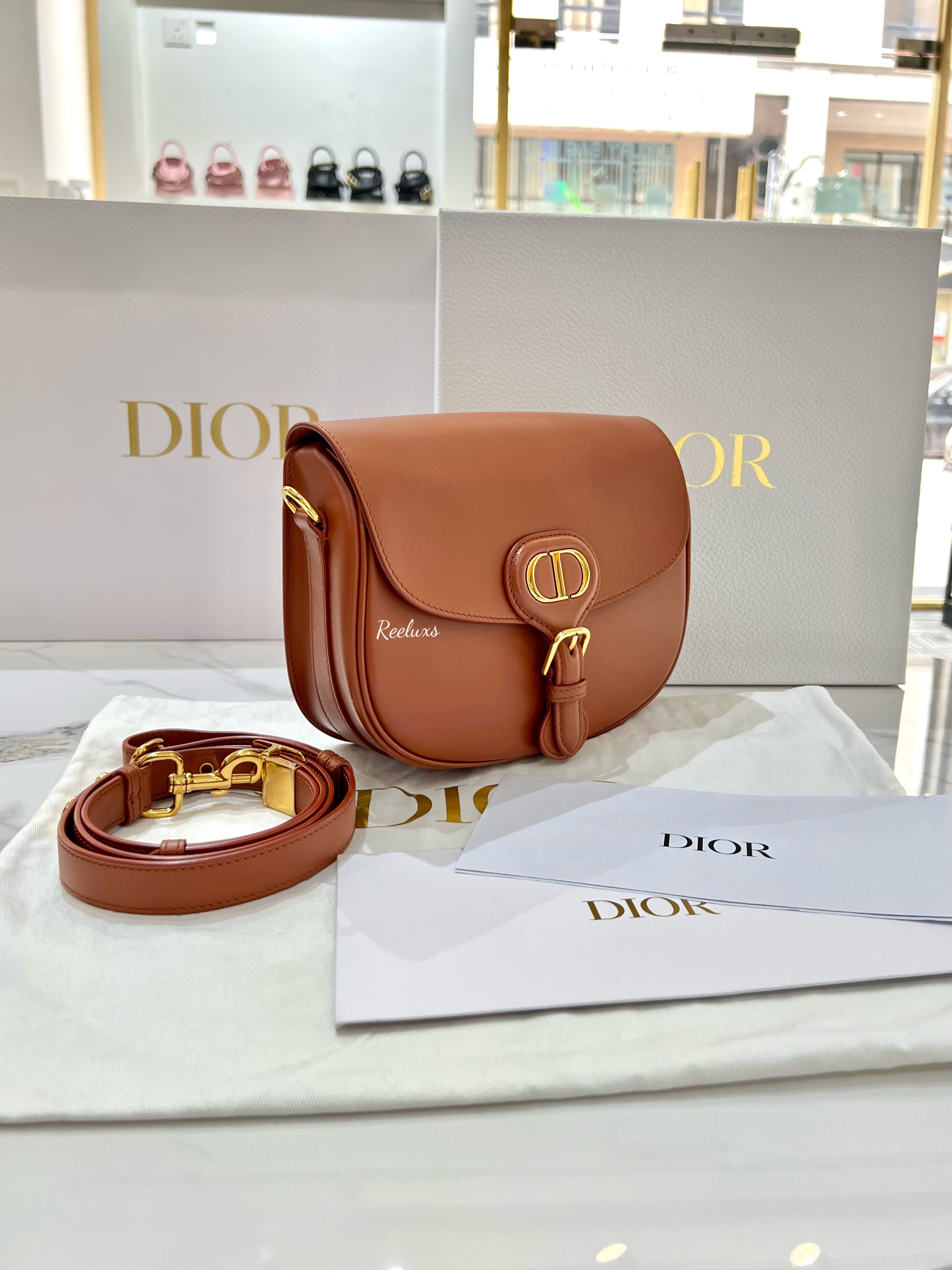 2023 FULL SET DIOR Women Medium Dior Bobby Bag Dark Tan Box Calfskin
