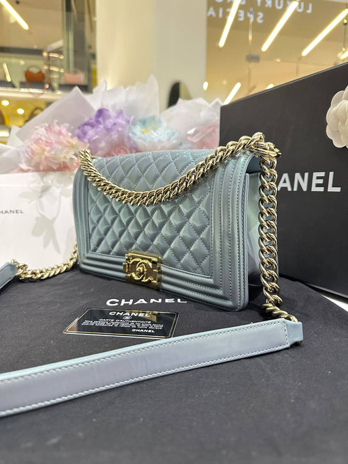 CHANEL Boy Quilted Flap Bag – Grey with Gold Hardware