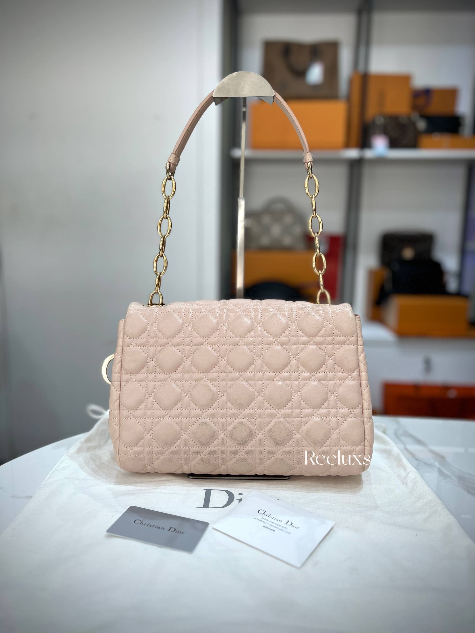 Dior Caro Small Flap Bag with Chain Strap and Leather Insert