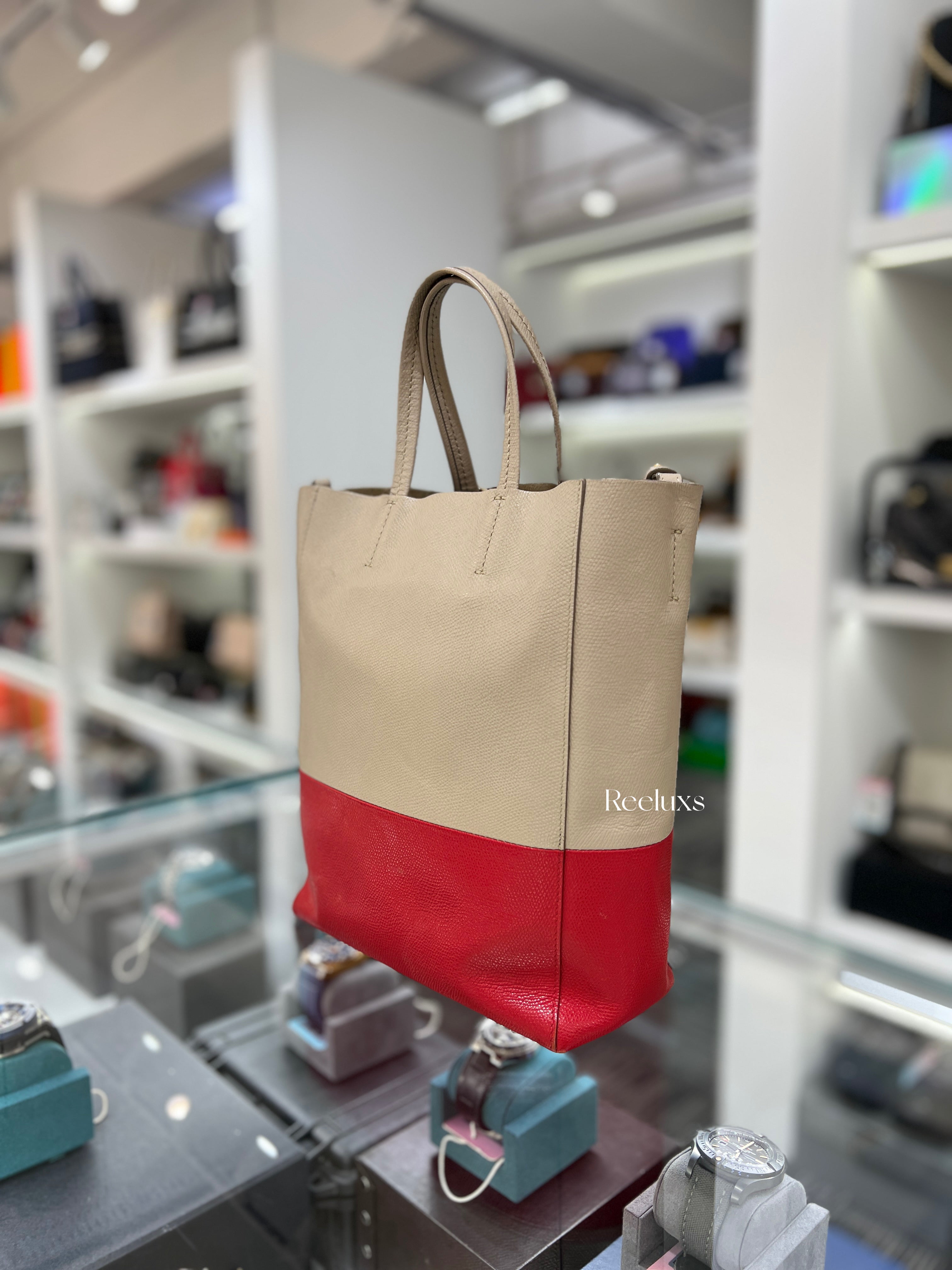 CELINE Beige & Red Cabas Vertical Bag