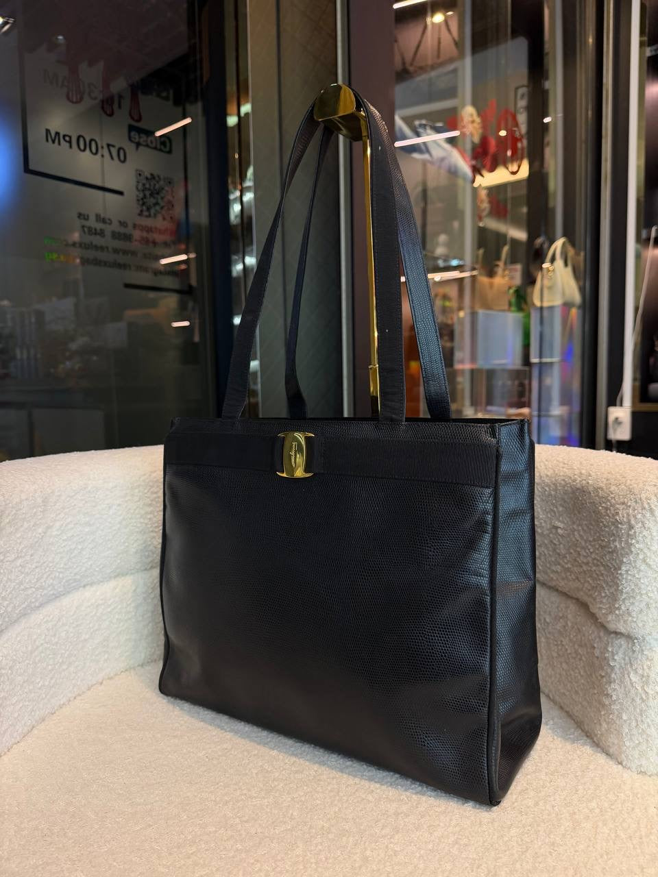 Salvatore Ferragamo Black Leather Vara Tote bag