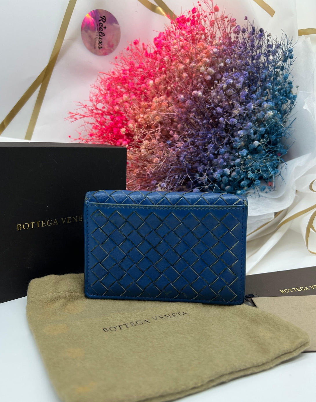 Auth BOTTEGA VENETA Blue Leather Bifold Wallet Compact Wallet - Reeluxs 