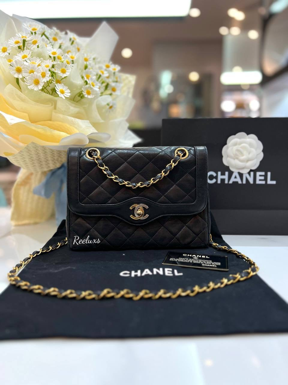 CHANEL  Vintage Paris  Limited Edition Double Flap Gold & Silver CC Gold Chain shoulder Bag