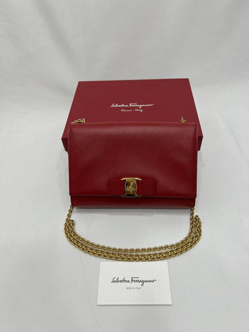 SALVATORE FERRAGAMO Vara Bow Red Chain Sling Bag