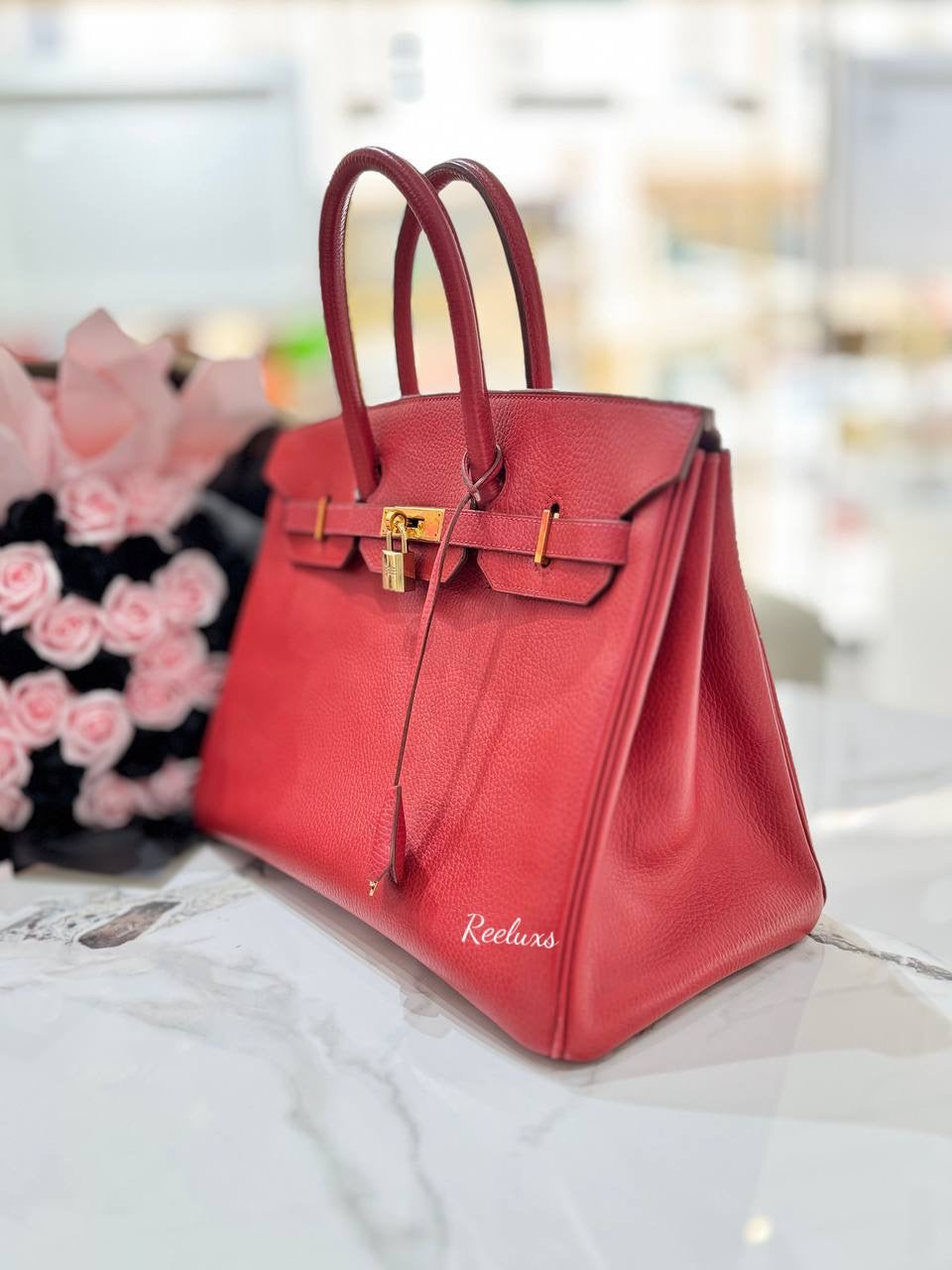 HERMES Birkin 35 Rouge Vif Ardennes GHW