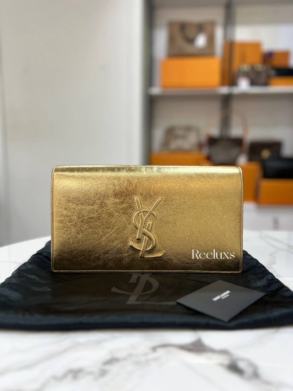SAINT LAURENT De JOUR Clutch  Metallic Gold Leather