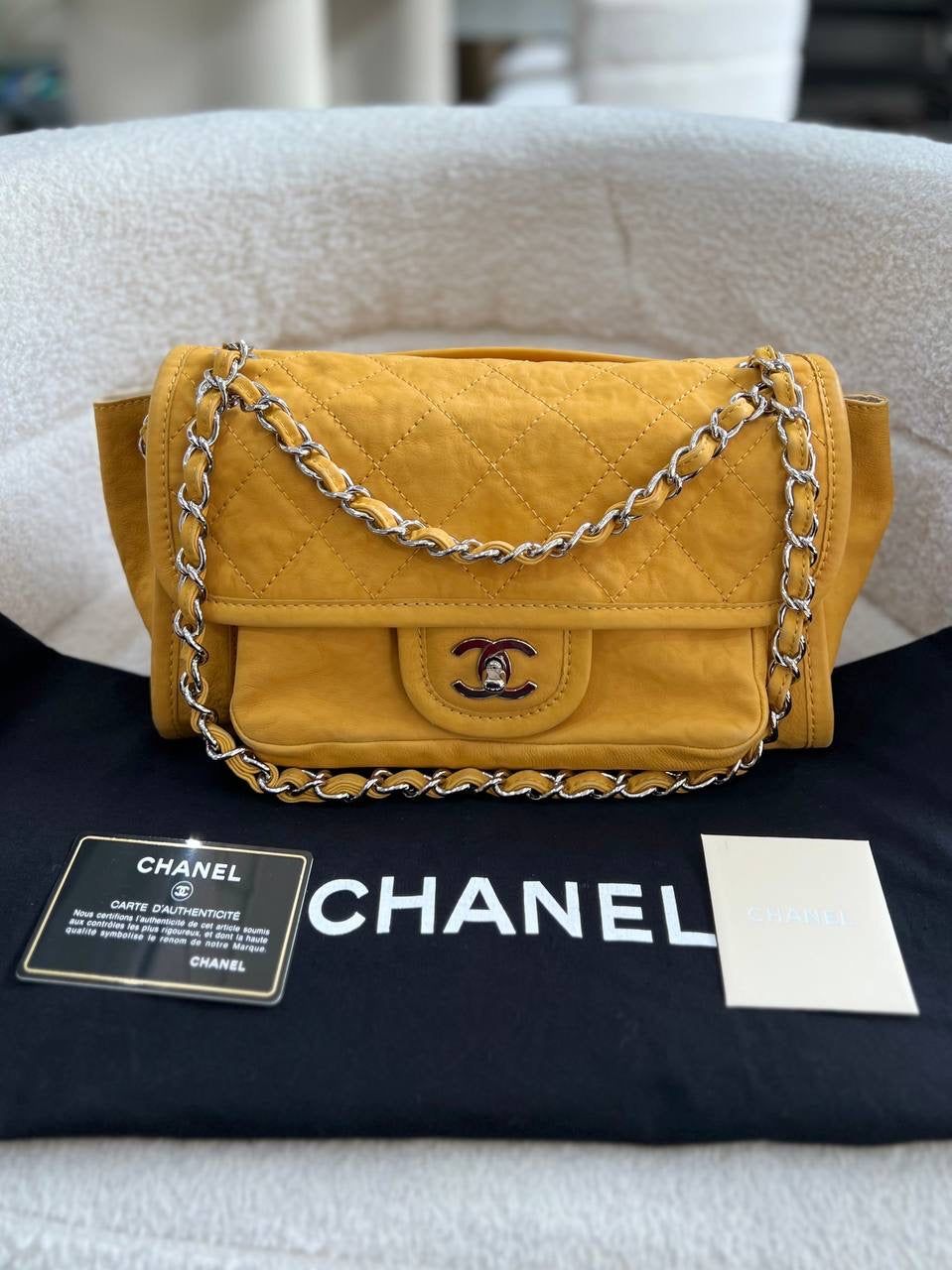 CHANEL Timeless Shoulder Flap Bag In Yellow Mustard Soft Leather