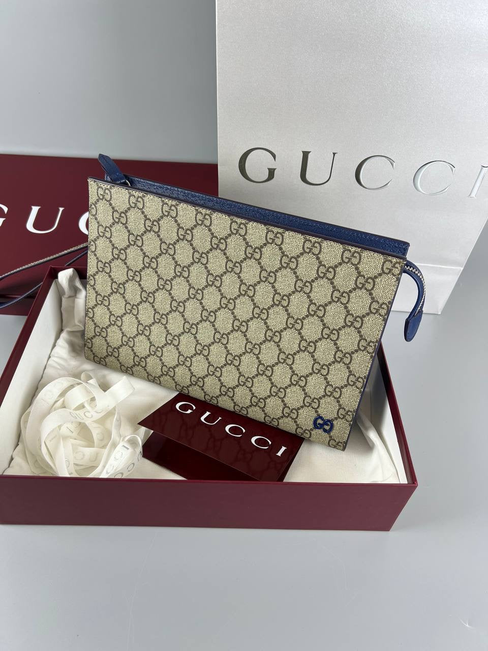 2024 Full Set As New GUCCI Pouch With GG Detail Men Clutch