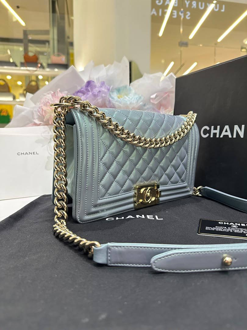 CHANEL Boy Quilted Flap Bag – Grey with Gold Hardware