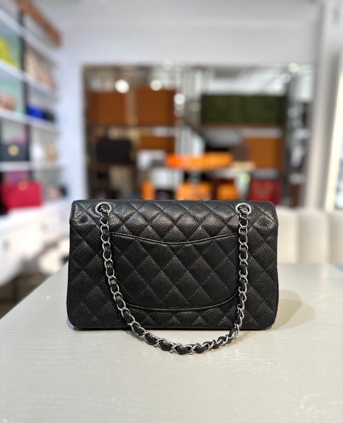 CHANEL Medium 25cm Classical Double Flap Caviar Black SHW - Reeluxs 