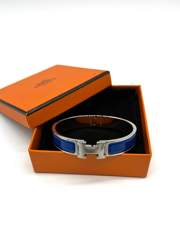 Hermes Clic H Blue Enamel Bracelet - Reeluxs 