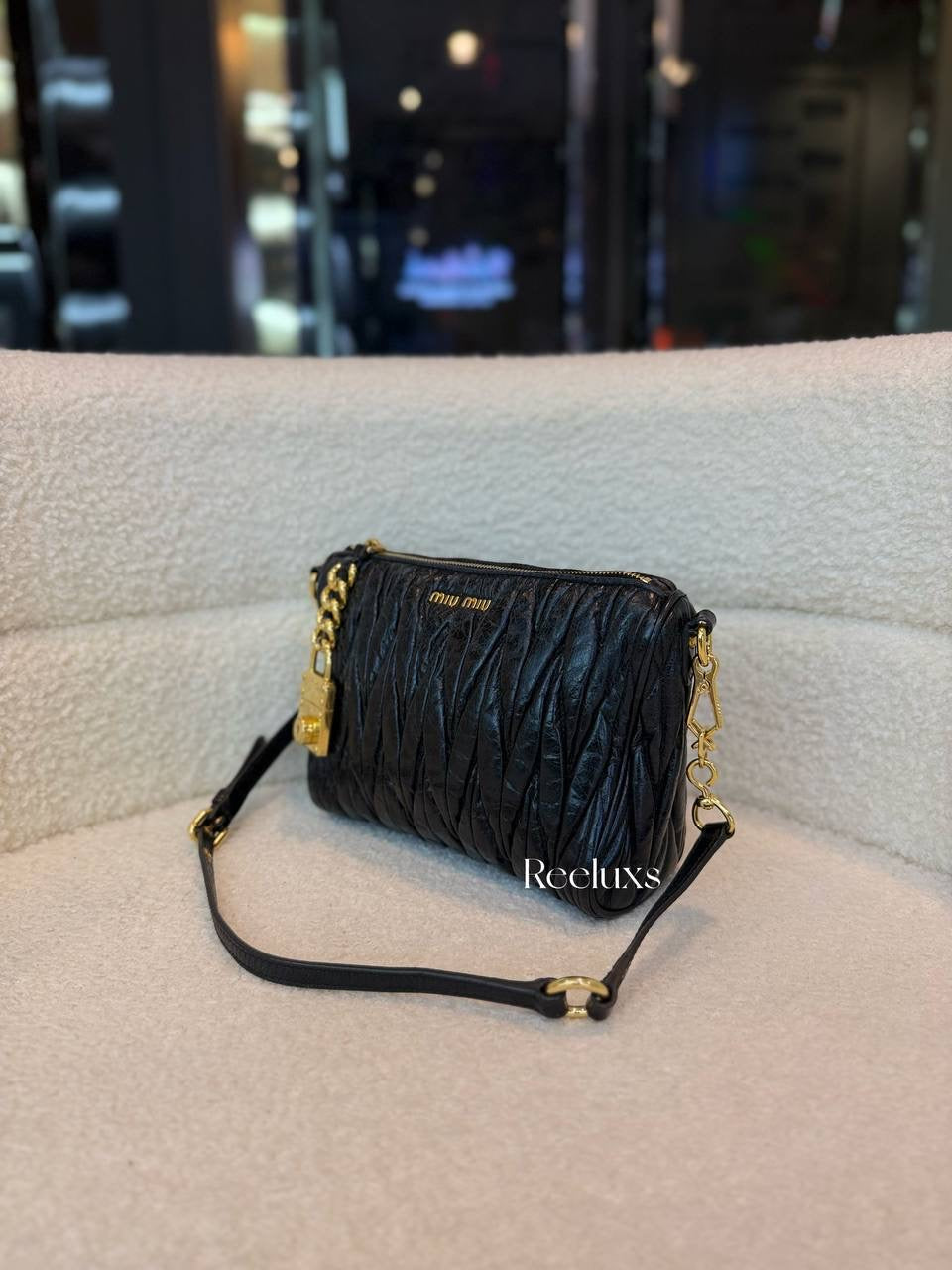 Miu Miu Black Matelassé Lux Contenitor Gold Hardware Pouch