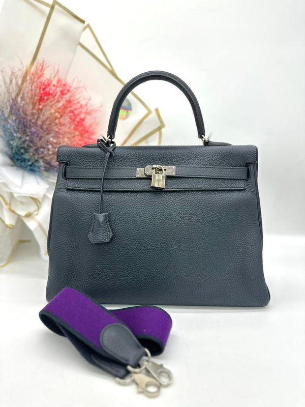 HERMES Kelly 35cm 2Way Use Blue Nuit Togo Leather - Reeluxs 