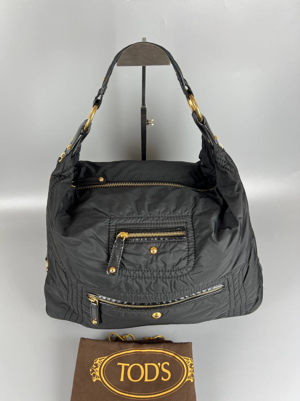TODS Nylon Hobo - Black Hobo Handbag Tote Bag