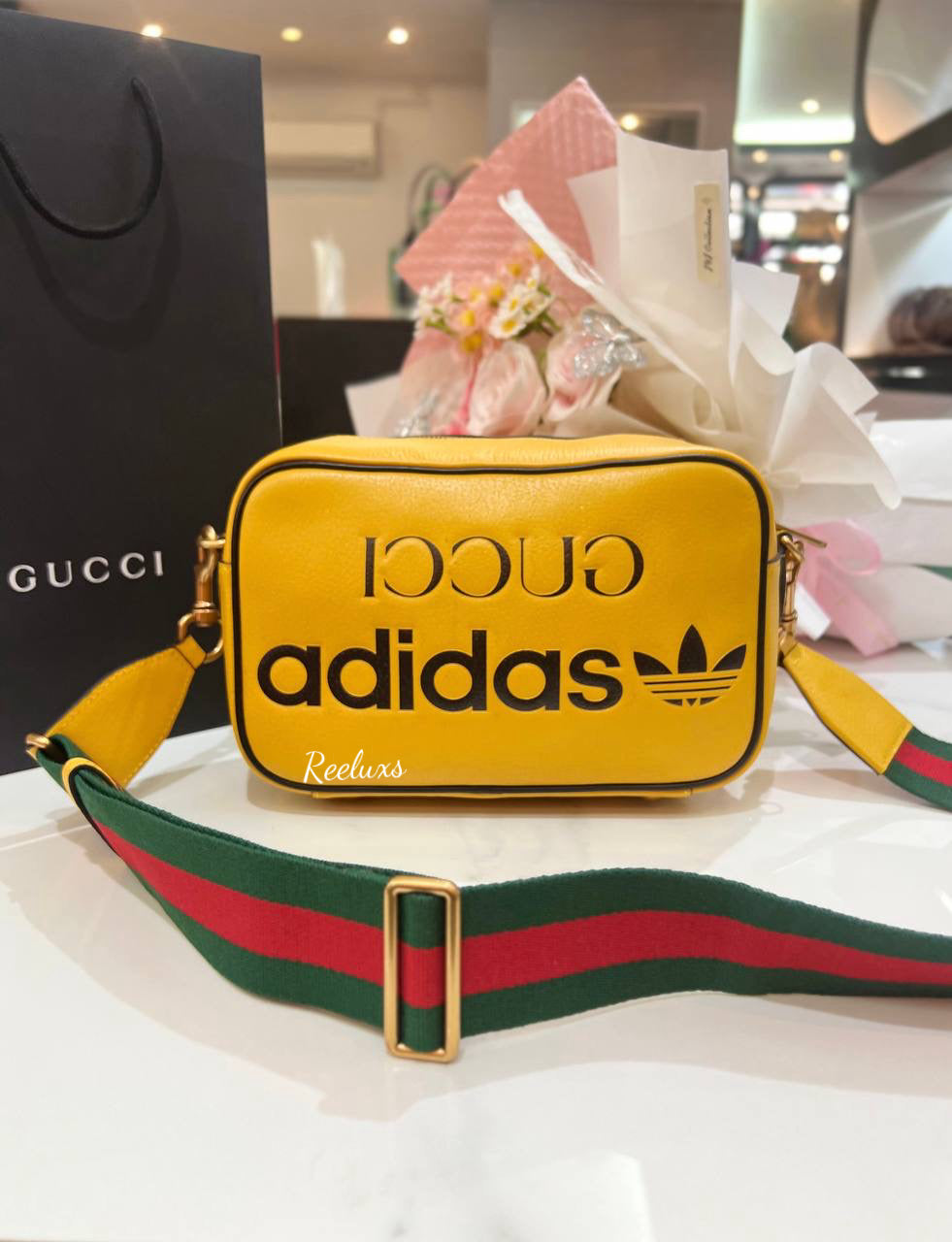 GUCCI x ADDIDAS Mustard  Leather Small Crossbody Bag