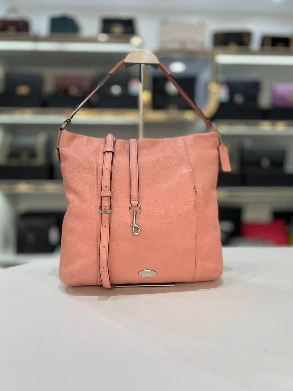 COACH Pink Soft Pebbled Leather Hobo Shoulder Bag For Women - Reeluxs 