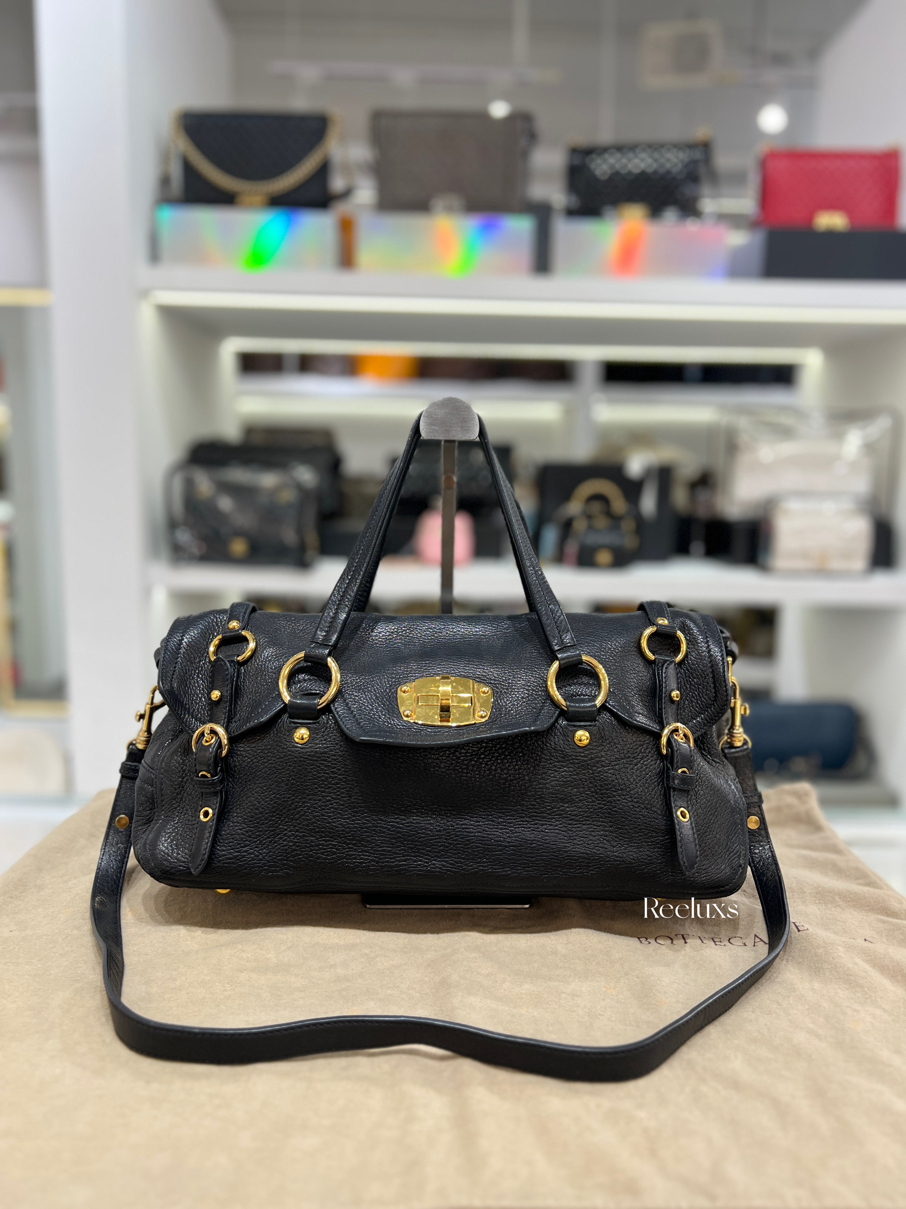 MIU MIU Black Cervo Leather East/West Satchel Bag