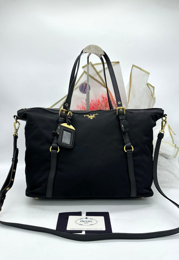 PRADA Tote Bag Nylon Leather 2way Black Bag - Reeluxs 