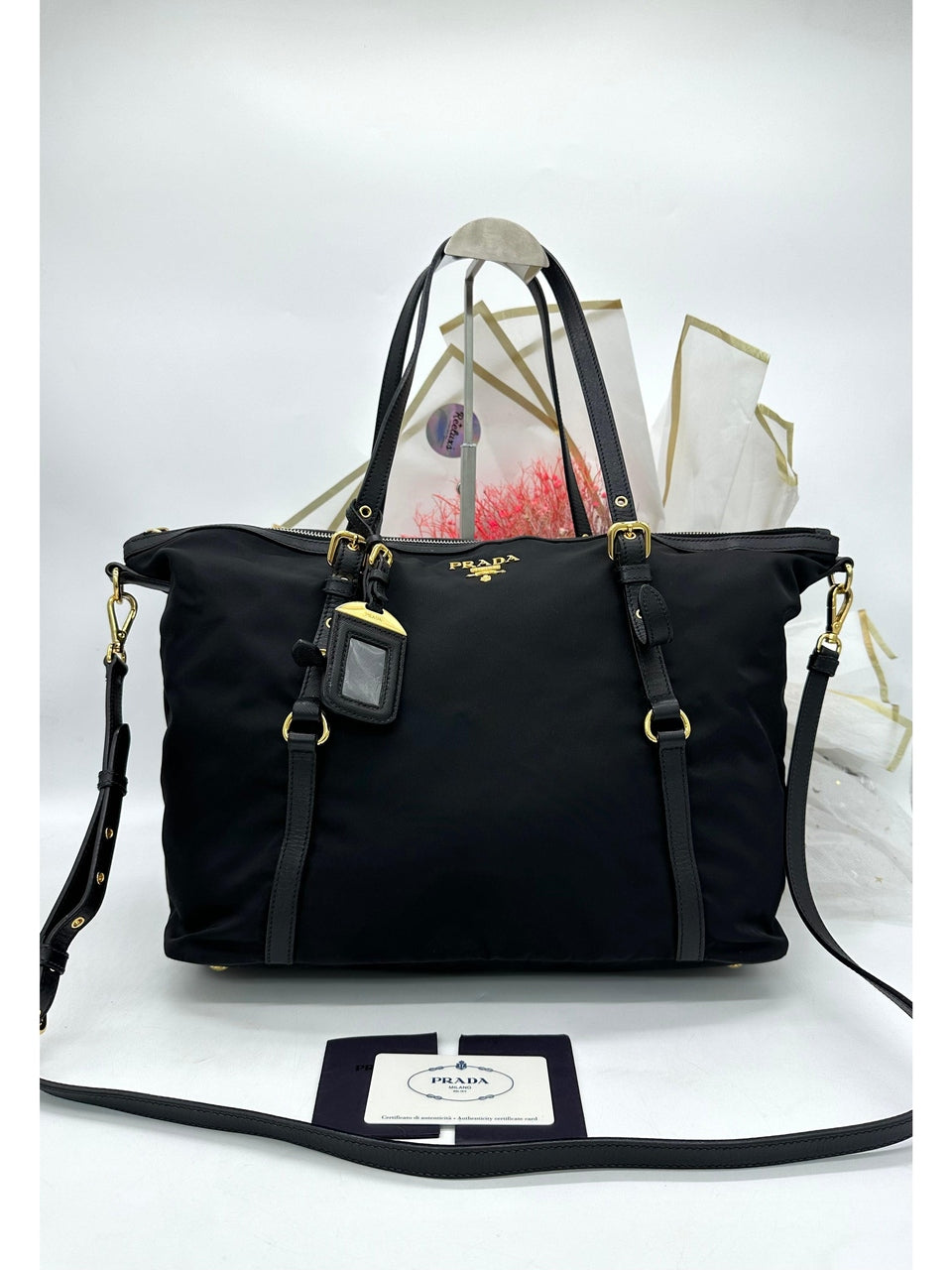 PRADA Tote Bag Nylon Leather 2way Black Bag - Reeluxs 