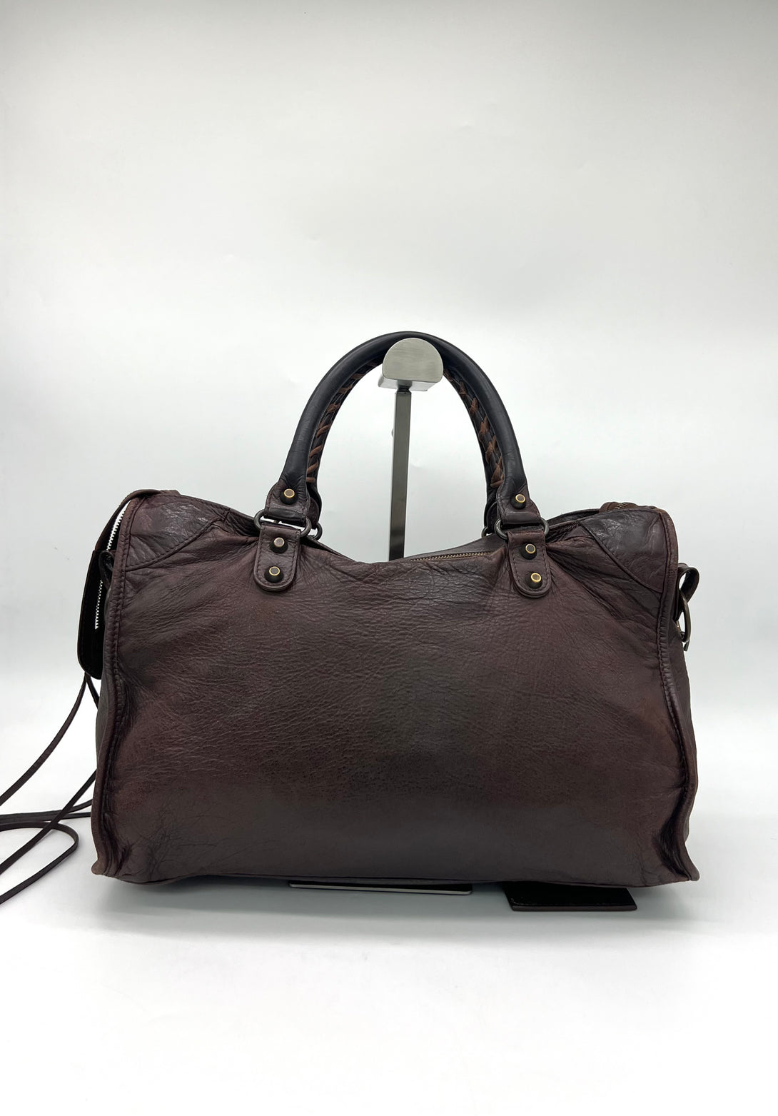 Auth BALENCIAGA Handbag Tote Bag Dark Brown Lamb leather - Reeluxs 