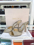 JIMMY CHOO Saeda 100 Sandals in a Platinum Ice Glitter