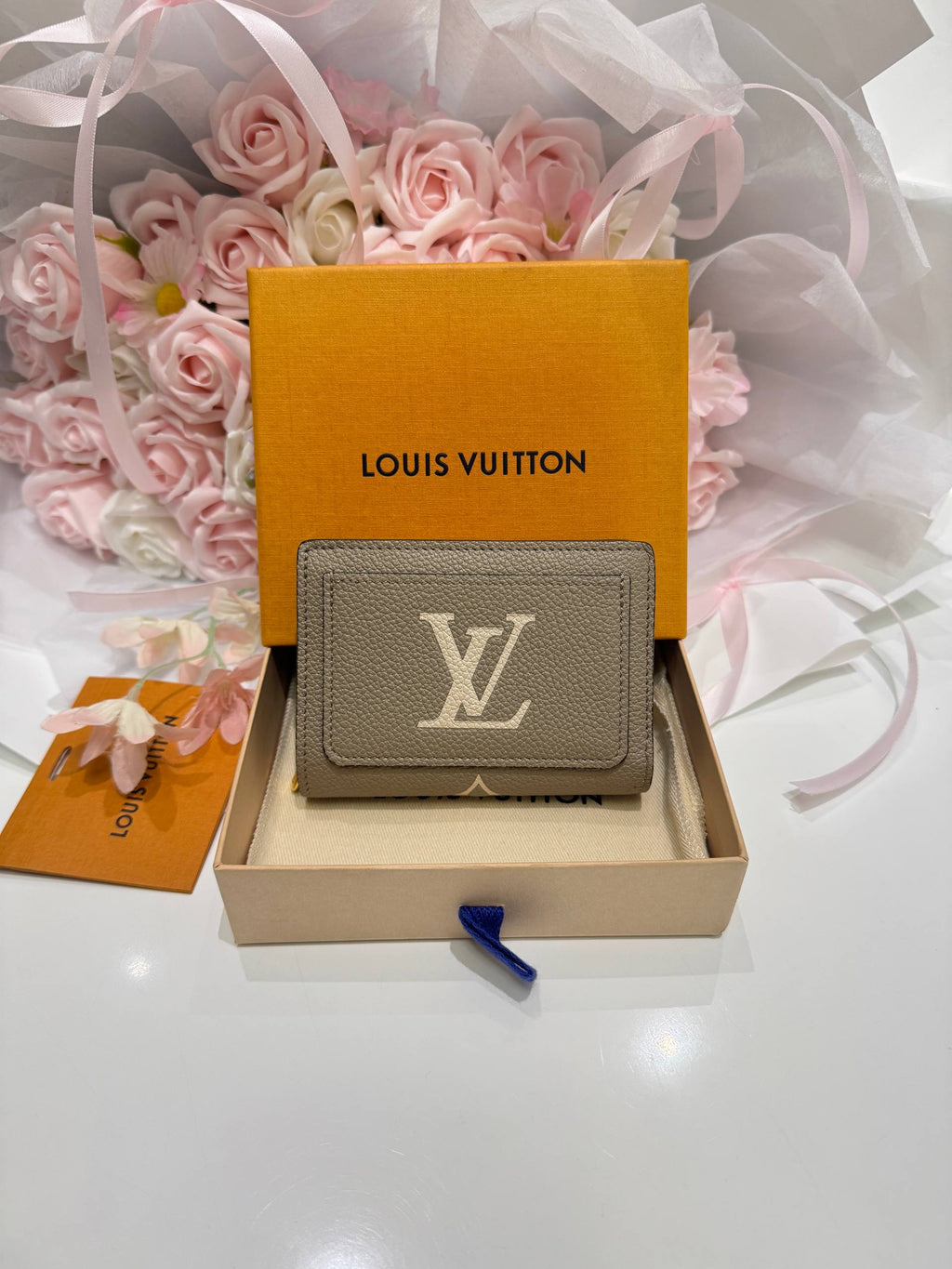 LOUIS VUITTON Victorine Wallet Monogram Empreinte Tourterelle Gray & Cream
