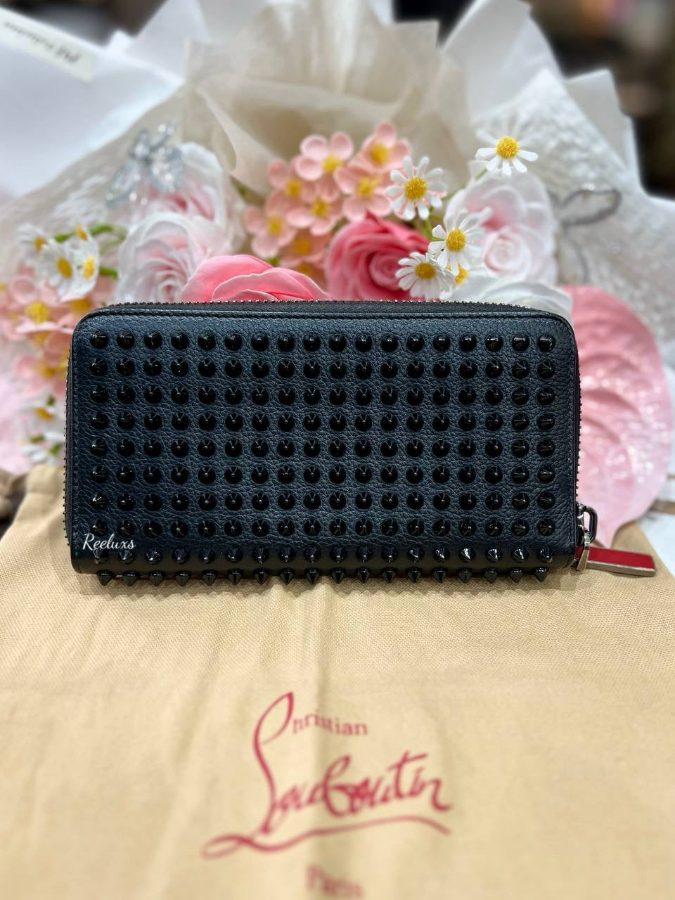 CHRISTIAN LOUBOUTIN Panettone Spike Leather Zippy Around Long Wallet