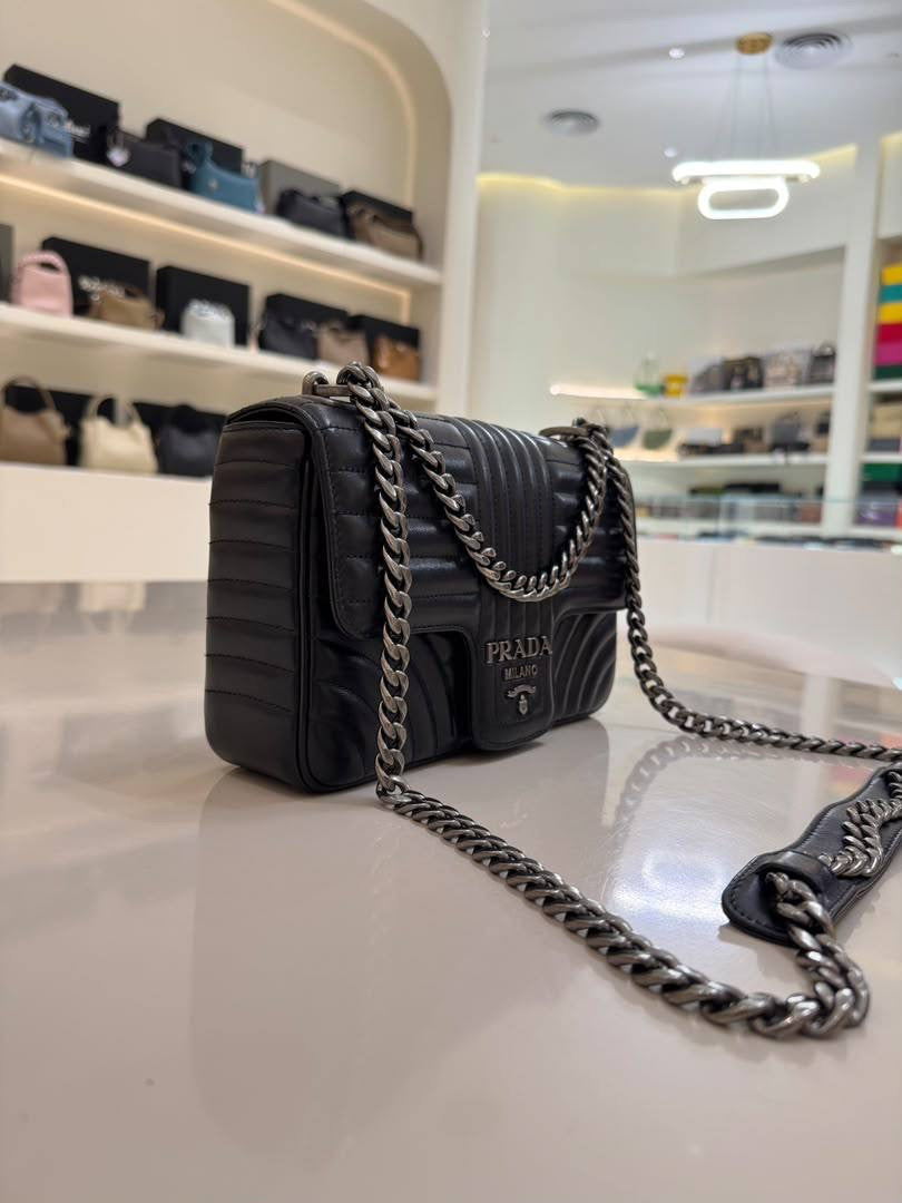 PRADA Soft Calfskin Impunture Diagramme Medium Chain Flap Shoulder Bag